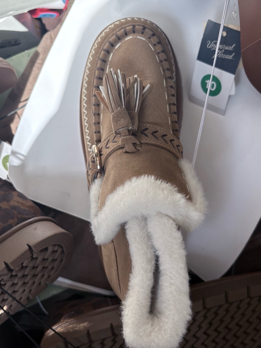 Women's Tan Faux-Shearling Tassel Moccasin Boot